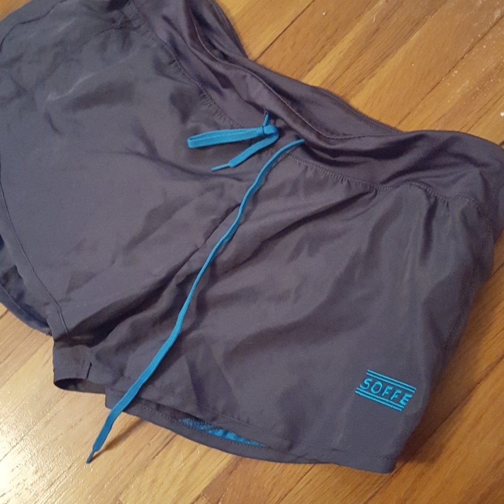 Grey and blue soffe running shorts